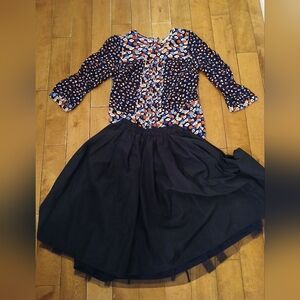 Boden Navy Floral Blouse with Red and White Accents